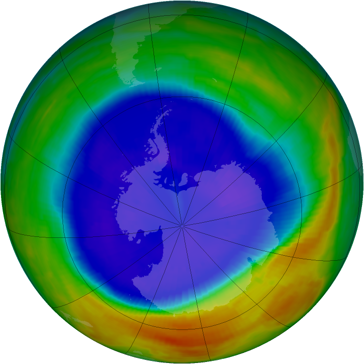 Antarctic ozone map for 11 September 1996